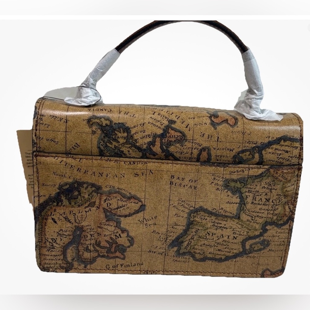 Patricia Nash Porcili Europe Map Print Leather Satchel With Shoulder Strap NWT - Picture 2 of 5